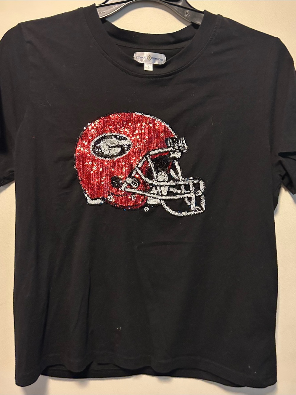 The Sequin Shirt UGA Georgia Dawgs Football Helmet Sequin Tee Stewart Simmons